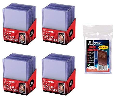 UltraPro 3" x 4" Clear Regular Top Loaders 4 Pack (100) + Ultra Pro Clear Soft Sleeves  (100)